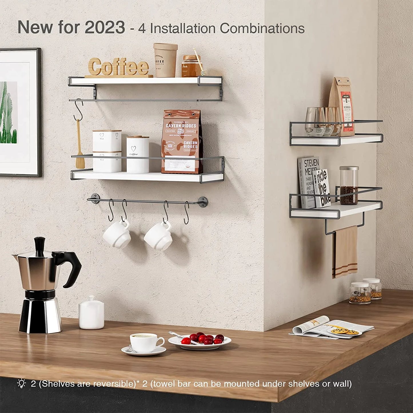 Set of 3 Floating Shelves,15.7" Wall Mounted Storage Shelves,Grey White