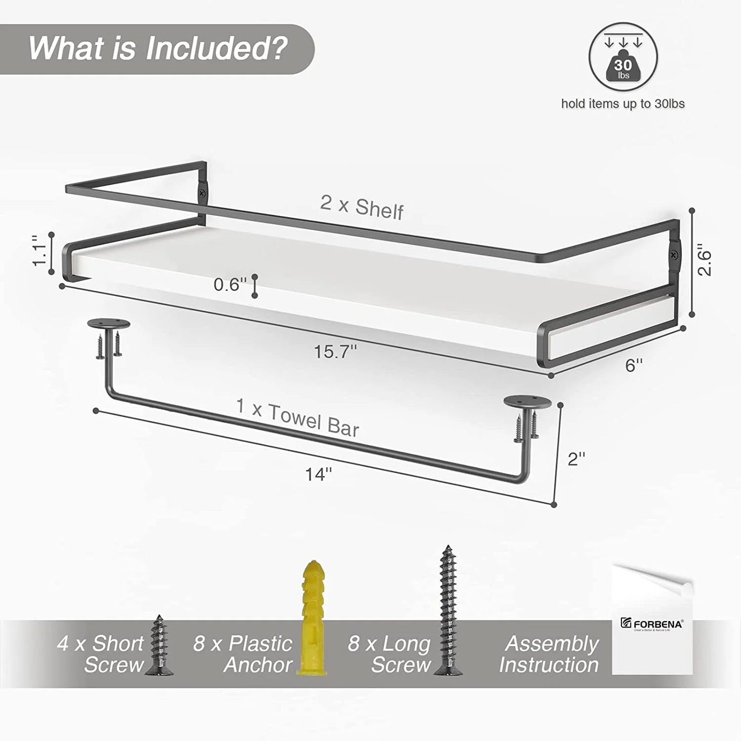 Set of 3 Floating Shelves,15.7" Wall Mounted Storage Shelves,Grey White